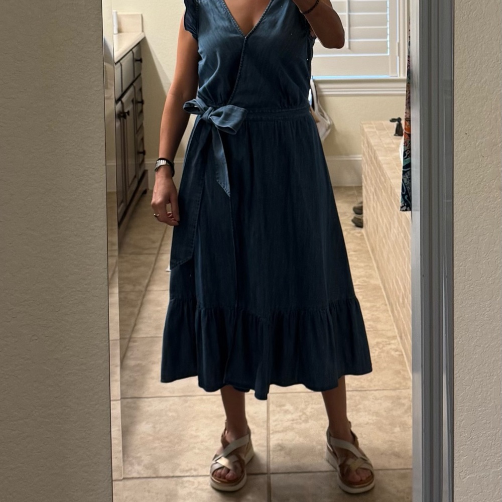 J Crew Blue Denim Wrap Dress - Picture 2 of 5